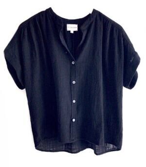 Felicite Cotton Gauze Short Sleeve Button Up Top in NAVY BLUE 2918-113 Size 1 XS